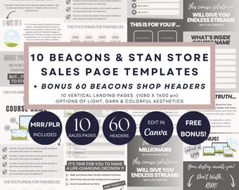 10 modelos de página de vendas da Stan Store + 60 cabeçalhos de loja com Beacons, página de destino de alta conversão, design de funil editável no Canva, produtos digitais