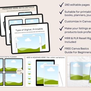 280 Canva-mockupmallar för utskrivbara material, böcker, tidskrifter och planerare | Redigerbart Etsy-listningsbildpaket, bokmockups, A4, US Letter, PLR bild 2