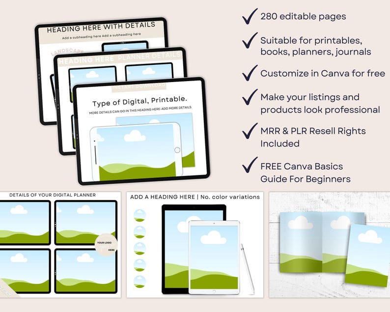 280 Canva-mockupmallar för utskrivbara material, böcker, tidskrifter och planerare | Redigerbart Etsy-listningsbildpaket, bokmockups, A4, US Letter, PLR bild 2