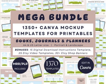 Mais de 1350 modelos de mockups do Canva para imprimíveis, livros, diários, agendas e produtos digitais | Mega pacote de mockups com imagens editáveis para listagem no Etsy