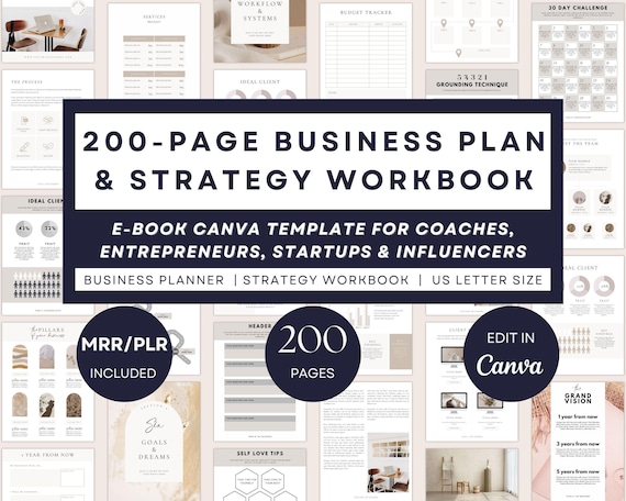 200 Page Business Plan & Strategy Workbook, Canva eBook Template for Entrepreneurs, Course Planner Lead Magnet Coaching, Goal Planning PDF