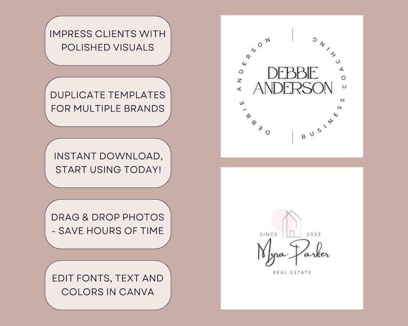 50 Canva Logo Templates, Customizable Logos & Branding Kit for Small Business Owners, Modern Square Logo Design Bundle with PLR MRR image 3
