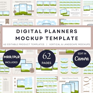 62 Canva Editable Mockup Templates for Digital Planners, Etsy Listing Mockup Bundle for Journals, Vertical & Landscape Planner Mockups