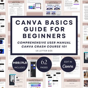 Canva Basics Guide for Beginners PLR, 60+ Page Canva Crash Course PDF, Editable Canva User Manual ebook, How to Use Canva User Guide eBook