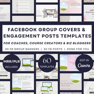 Facebook Group Banners & High Engagement Posts for FB Groups Cover Templates, Social Media Interaction Prompts for Coaches Course Community