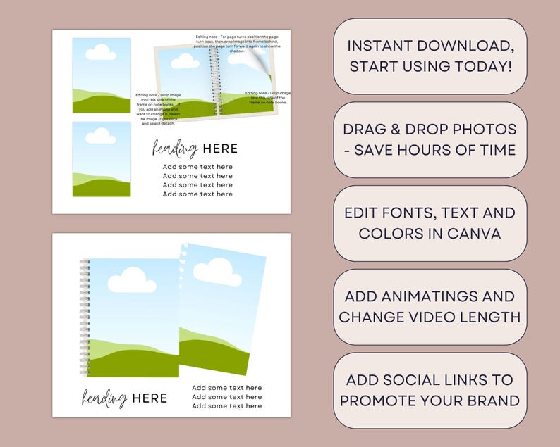 280 Canva-mockupmallar för utskrivbara material, böcker, tidskrifter och planerare | Redigerbart Etsy-listningsbildpaket, bokmockups, A4, US Letter, PLR bild 3