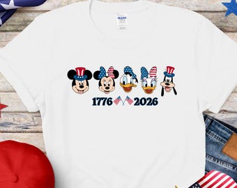 Matching Family Disney 250th USA Anniversary Shirts, 1776-2026 Patriotic Tees, Mickey Minnie Ears Semiquincentennial Gift