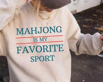 Sudadera de cuello redondo estilo universitario con el mahjong como mi deporte favorito