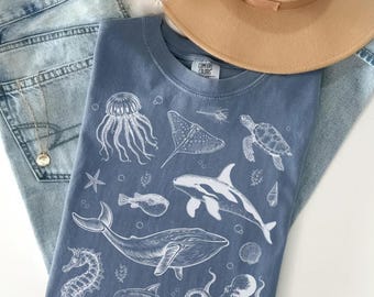 Vintage 90s Sea Animals T-shirt, Retro Ocean Life, Comfort Colors Tee
