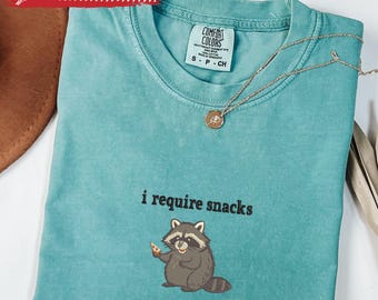 Embroidered Raccoon Comfort Colors Tee – Funny Snack Shirt