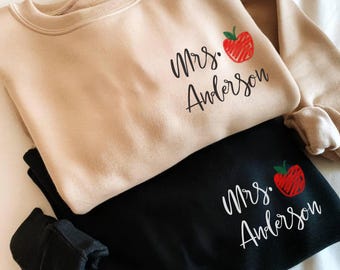 Sudadera personalizada con apellido de profesor, regreso a clases, camiseta de maestra, camiseta personalizada para profesor, agradecimiento al profesor, regalo para profesor