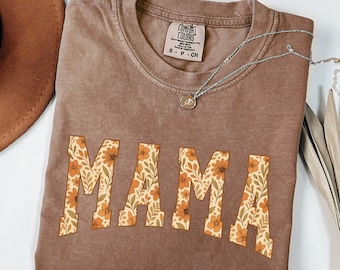 Comfort Colors Floral Mama Shirt, Retro Mom Tee