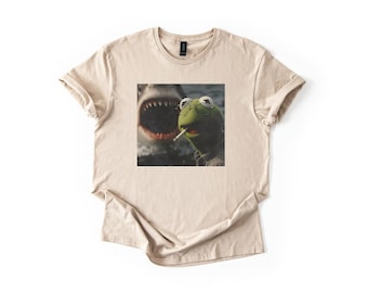 Funny Frog Shark Meme Shirt, Photo Style Graphic Tee, Chaotic Dark Humor Unisex Gift
