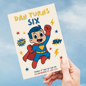 Editable Superhero Birthday Invitation for Boys | Comic Party Canva Template | POW ZAP Invite | Printable Digital Download