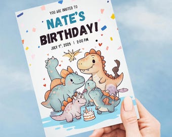 Editable Dinosaur Birthday Invitation  | Kids Party Invite | Canva Template | Printable Digital Download | Boy Birthday Invite