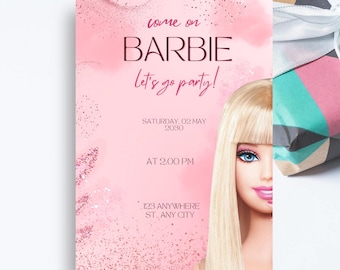 Editable Barbie Party Invitation | Pink Birthday Template | Let’s Go Party Design | Instant Download