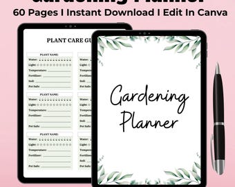 Printable Gardening Planner: Plant Tracker & Journal (Canva Editable PDF Template)