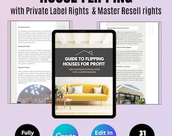 House Flipping PLR eBook: Real Estate Investing Guide (Canva Template, Resell Rights, Digital Download)