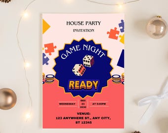 Editable Game Night Invitation: Canva Template, Digital or Printable