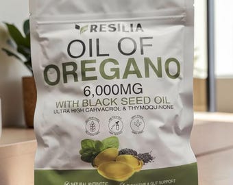 Oregano  with Black Seed Oil, 6000mg, 120 Softgels, Herbal Supplement Capsules, Resilia Oregano