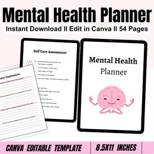 Mental Health Journal, Printable Mental Health Planner, Anxiety Mood Tracker, Digital Template, Bullet Journal
