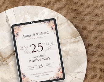 Timeless Anniversary Invitation Template | Romantic Wedding Celebration Evite | Editable Canva Design for Digital & Print