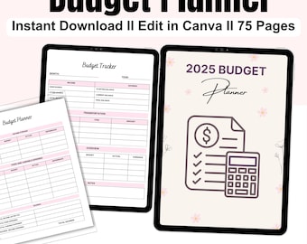 Digital Budget Planner: Finance Tracker, Editable Canva Template (PDF)
