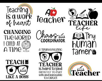 Teacher SVG Bundle: Quote Clipart, Back to School Designs (Digital Download)