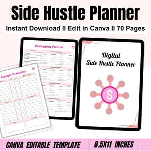 Side Hustle Planer w / Master Wiederverkaufsrechte, Side Business Planner, Digitaler Planer, MRR PLR Digitales Produkt, Verkauf als eigener Planer, PDF & Canva