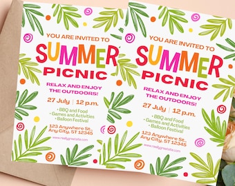 Picnic Party Invitation Template, Editable Canva Digital or Printable Outdoor Picnic Invite for Friends, Family, or Birthdays