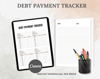 Printable Debt Payment Tracker: Customizable Canva Template (US Letter Size) (Digital Download