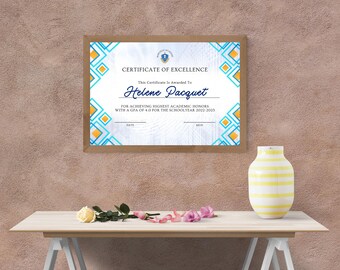 Editable Certificate of Excellence Template: Printable Award (Instant Download)