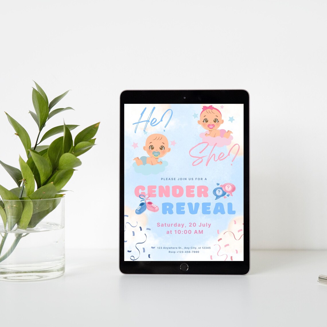 Gender Reveal Invitation: Editable Canva Template, He or She Evite ...