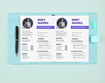 Social Media Manager Resume Template: Professional Job Application Kit (Canva Editable, Instant Download)