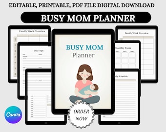 Editable Mom Planner Template: Printable Life Organizer (Canva Design, Digital Download