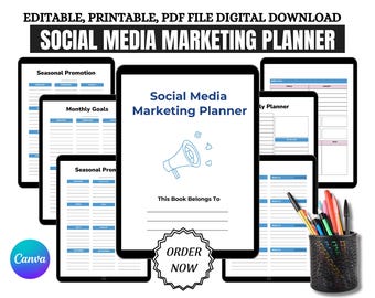 Editable Social Media Planner Kit: Canva Marketing & Content Planner (Digital Download)