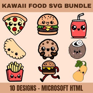 Kawaii Food SVG Bundle , 10 Cute Food SVG For Cricut , Lovely Kawaii Food Stickers , Fast Food SVG Clipart, Printable Cute Food Bundle