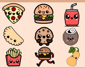 Kawaii Food SVG Bundle, Cricut Clipart Stickers (Digital Download)