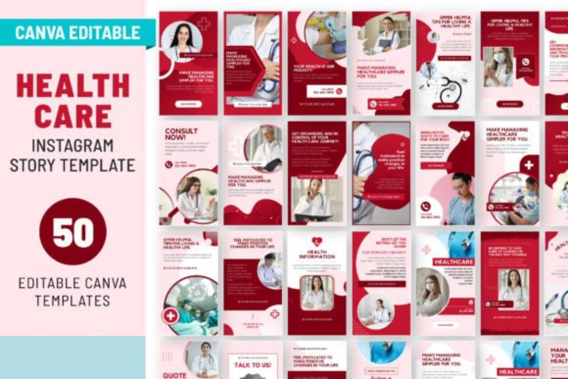Healthcare Instagram Story Templates | Editable Canva Templates for Medical, Hospital, Doctor, Nurse & Health Service Branding