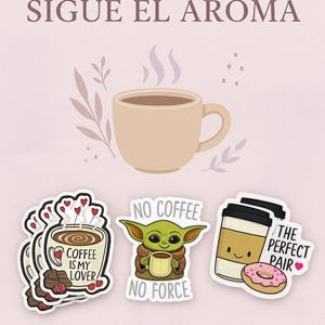 Stickers de Café – Colección “Sigue el Aroma” | Stickers físicos aleatorios