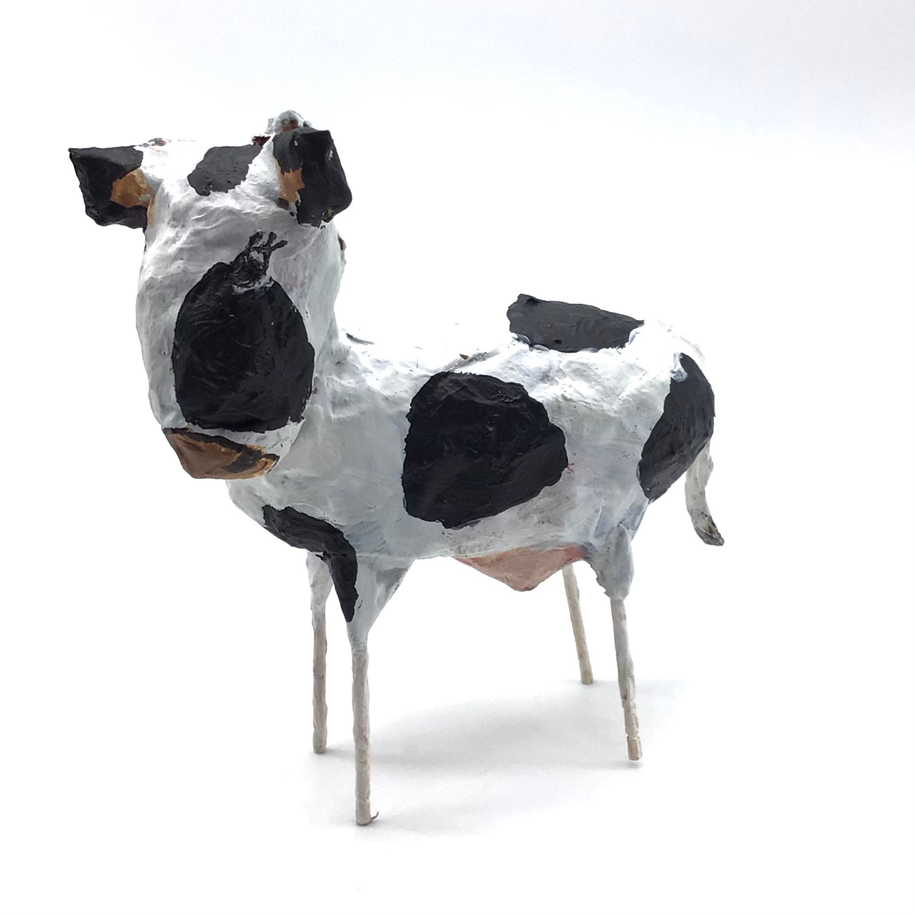 Paper Mache Cow. Handmade Recycled Paper Farm Animal Figure Etsy