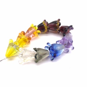 Handmade Bell Flower Glass Beads: Assorted Transparent Colours