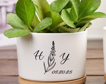 Personalized Memorial Mini plant pot,Ceramic Planter Housewarming Gift,Custom Bridal Shower Gift for Bride,custom flower pot,Wedding Gift