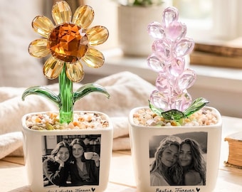 Custom Best Friend Photo Flower Pot, Birthday Gifts For Bestie,Personalized Friendship Gift for Her, Glass Flower Pot, Bestie Birthday Gifts