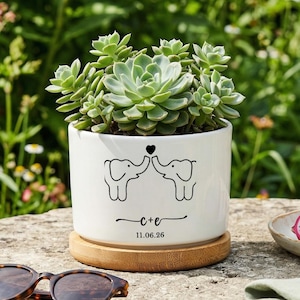Maceta personalizada para amantes de los elefantes, maceta para parejas, regalo romántico de boda, regalo para parejas para boda o aniversario, decoración del hogar para aniversario