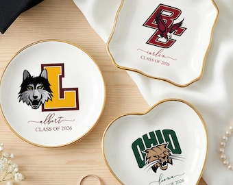 Piatto portagioie personalizzato con logo universitario, regalo di laurea, piatto portagioie personalizzato con logo del college, classe 2026, regali per ex-alunni, vassoio ricordo di laurea