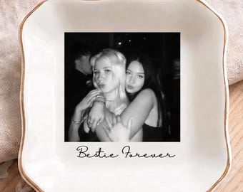 Personalized Bestie Photo Jewelry Dish, Ceramic Trinket Tray for Best Friend, Bridesmaid Proposal, Birthday Gifts For Bestie, Wedding Gift