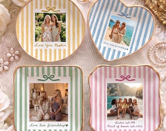 Personalisierte Schmuckschale mit Foto der Schwester, personalisiertes Ringtablett aus gestreifter Keramik, Geburtstagsgeschenk für die Schwester, Geschenk für die Seelenverwandte, Geschenk für die Cousine