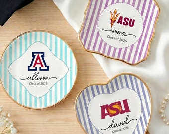 College Freshman Geschenk, personalisierte Universitätslogo Schmuckschale, Keramikringschale für Wohnheimzimmerdekor, Schulanfanggeschenk für Sie