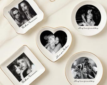 Personalisierte Besties Foto-Ring-Teller, Hochzeitsgeschenk, individuelle Schmuck Schmuckstück Teller, Geburtstagsgeschenk für Seele Schwester, beste Freundin Geschenke